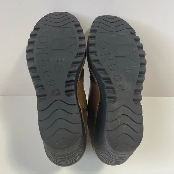 Fly London Yime Two-Tone Brown and Tan Patchwork Wedge Boots Size 39EU/8.5US - Picture 7 of 15